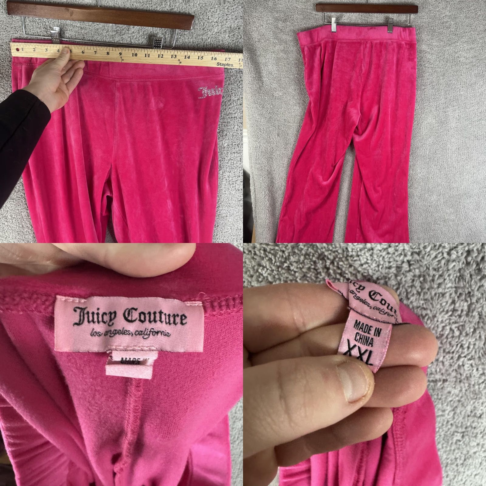 Juicy Couture Juicy Couture Pink Velour Wide-Leg Sweatpants Womens XXL Logo Rhinestone Pull On Elastic Waist Pants Size 40" / US 18 - 8 Thumbnail