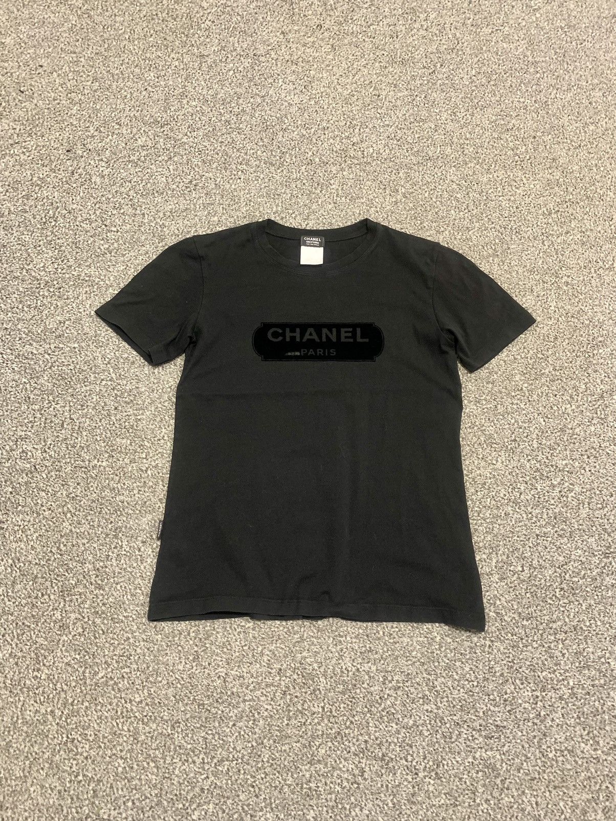 image of Chanel Velvet Logo Tshirt in Black, Men's (Size Small)