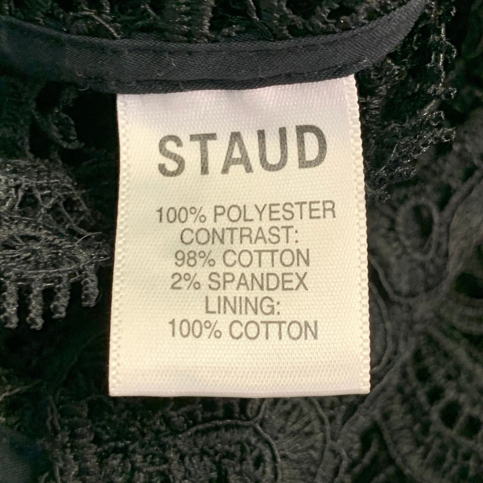 Staud STAUD M Black Polyester Lace Button Up Short Sleeve Shirt Size M / US 6-8 / IT 42-44 - 8 Thumbnail