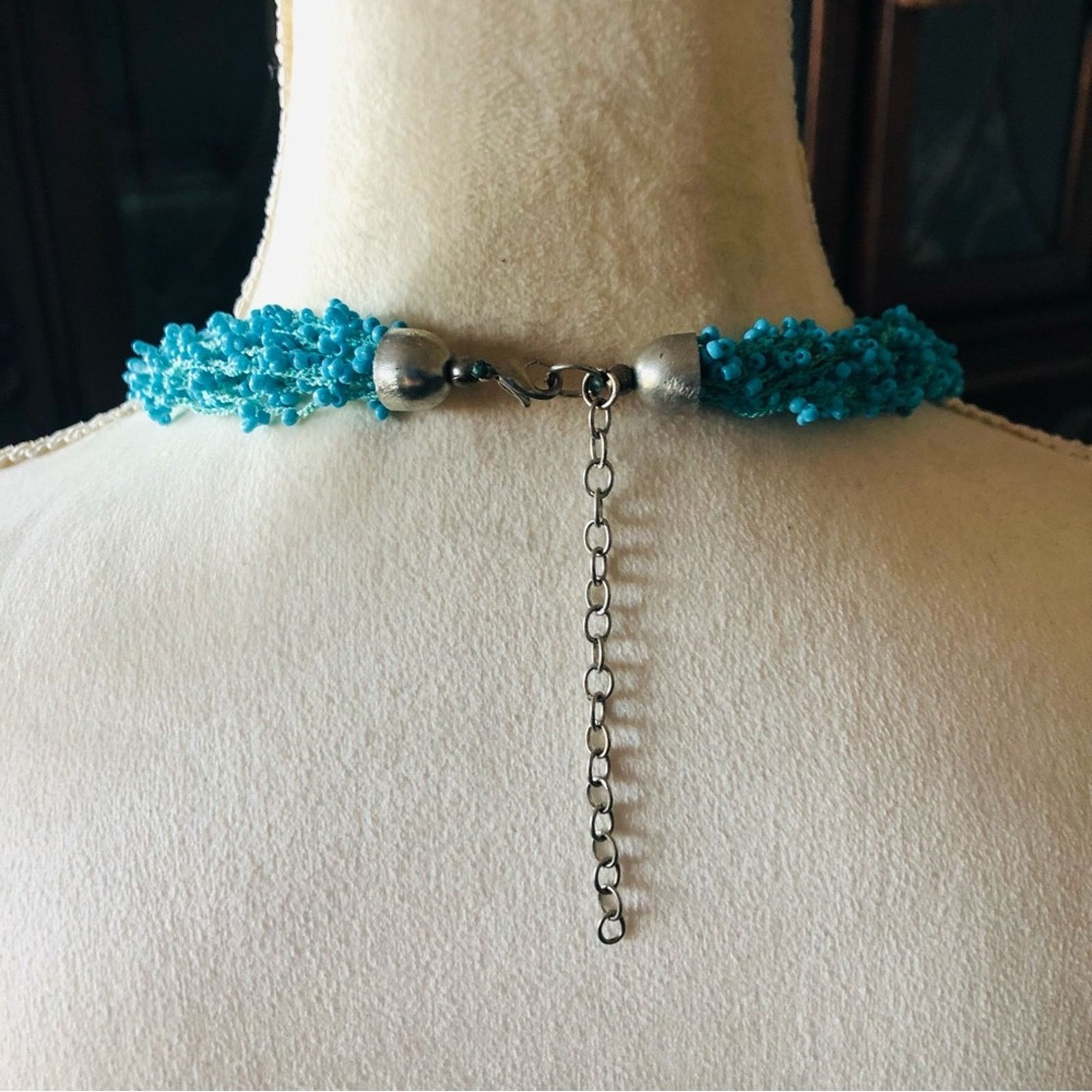 Handmade Handcrafted turquoise tone multi strand beaded necklace Size ONE SIZE - 7 Thumbnail