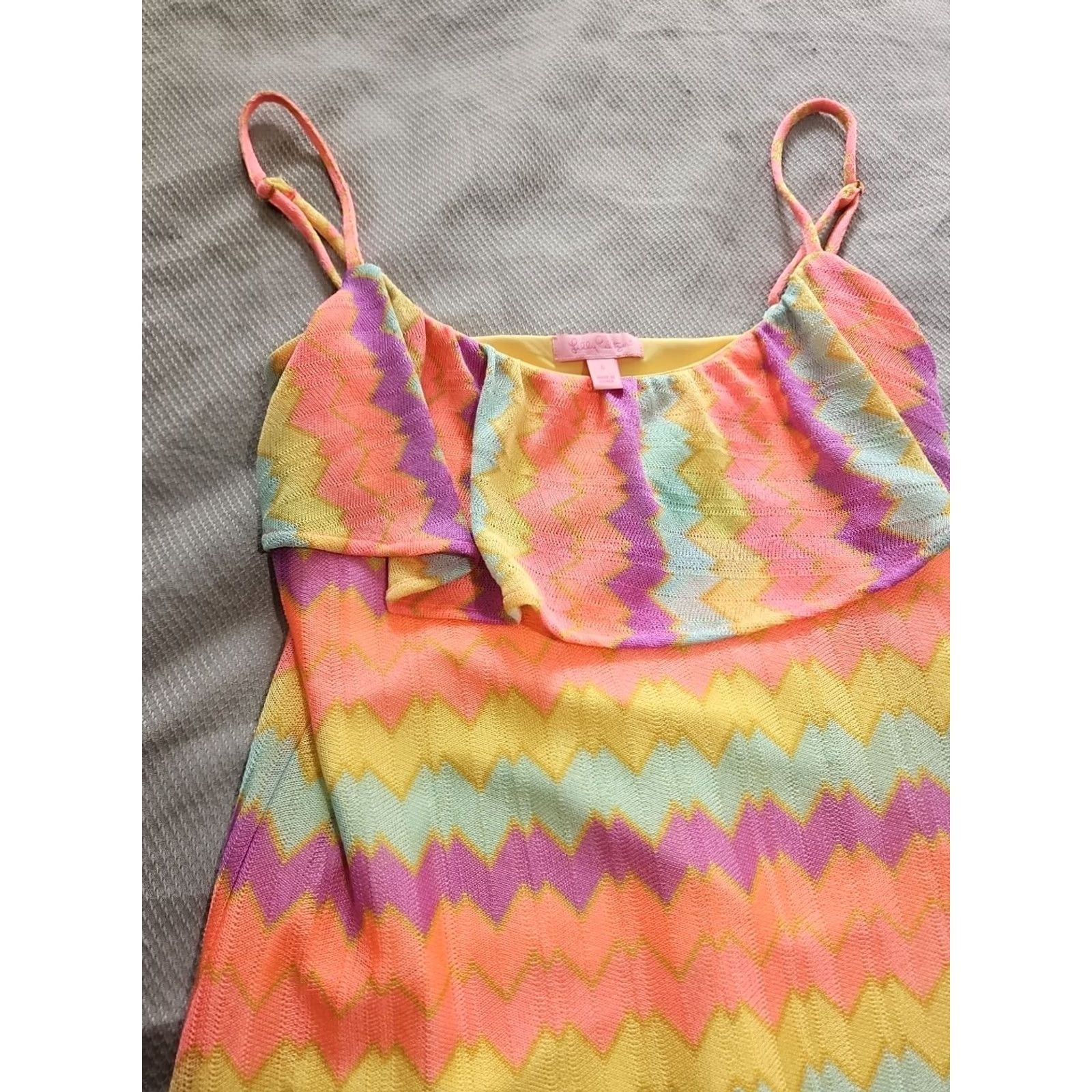 Lilly Pulitzer Lilly Pulitzer Dress Womens Small S Pink Chevron Knit LAYA Ruffled Top Sundress Vintage No Size S / US 4 / IT 40 - 3 Thumbnail