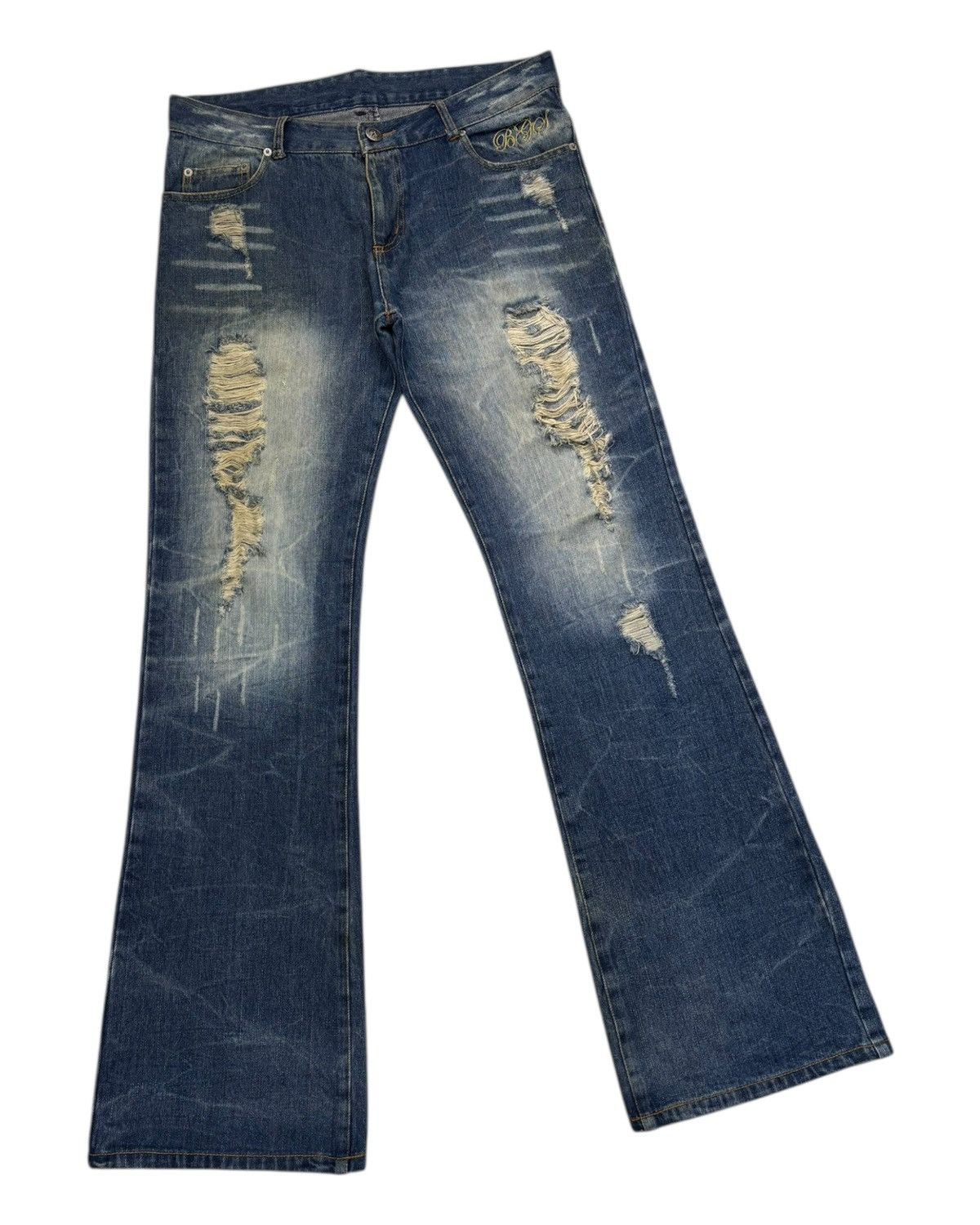 Hysteric Glamour × If Six Was Nine × Japanese Brand BERNINGS SHO WING EMBROIDERY FLARE JEANS DISTRESSED DENIM Size US 34 / EU 50 - 7 Thumbnail
