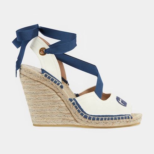 Gucci Interlocking G Ribbon Tie Espadrille Sandals SIZE 38