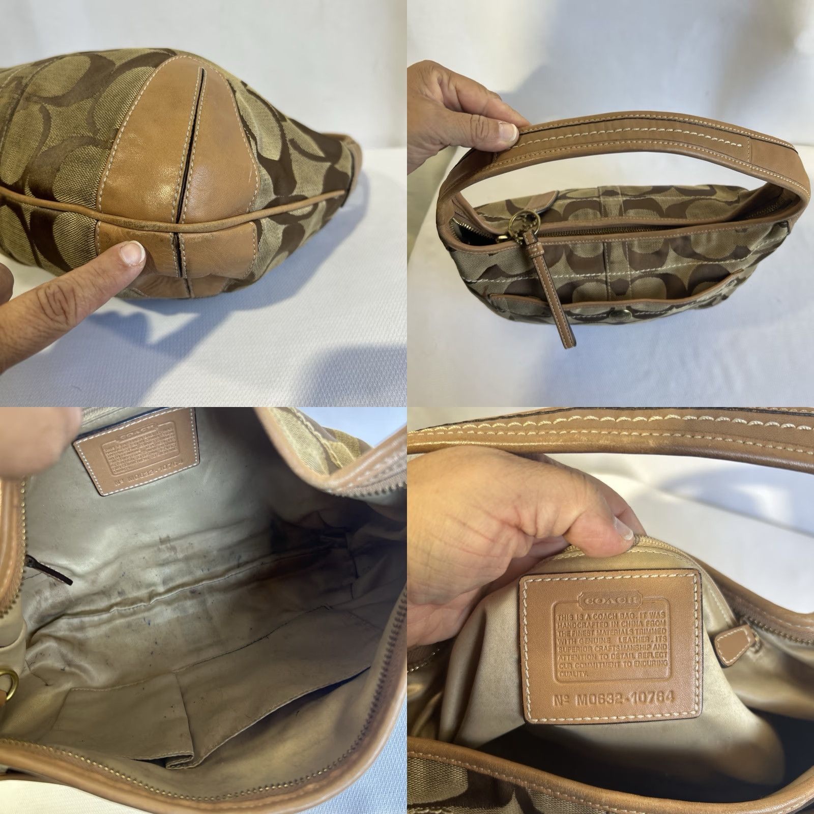 Coach VINTAGE Coach Ergo Signature Hobo Bag Womens Khaki Canvas Leather Trim Medium Tan Brown Hardware Gold Size ONE SIZE - 8 Thumbnail