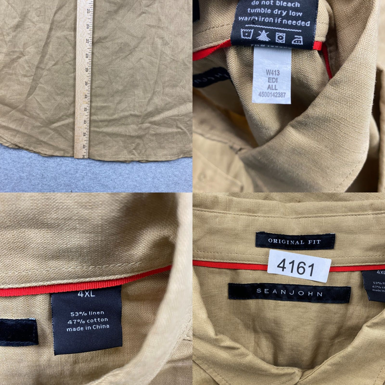 Sean John VINTAGE: NO | Sean John Button-Up Shirt Mens 4XL Beige Original Fit Linen Short Sleeve NWT Size US XXL / EU 58 / 5 - 9 Thumbnail