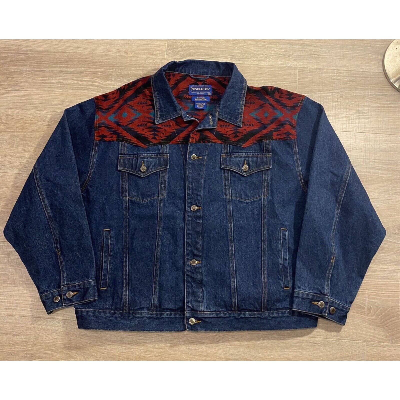 image of Pendleton Grade Western Wear Aztec Wool Denim Jacket X in Blue, Men's (Size 2XL)