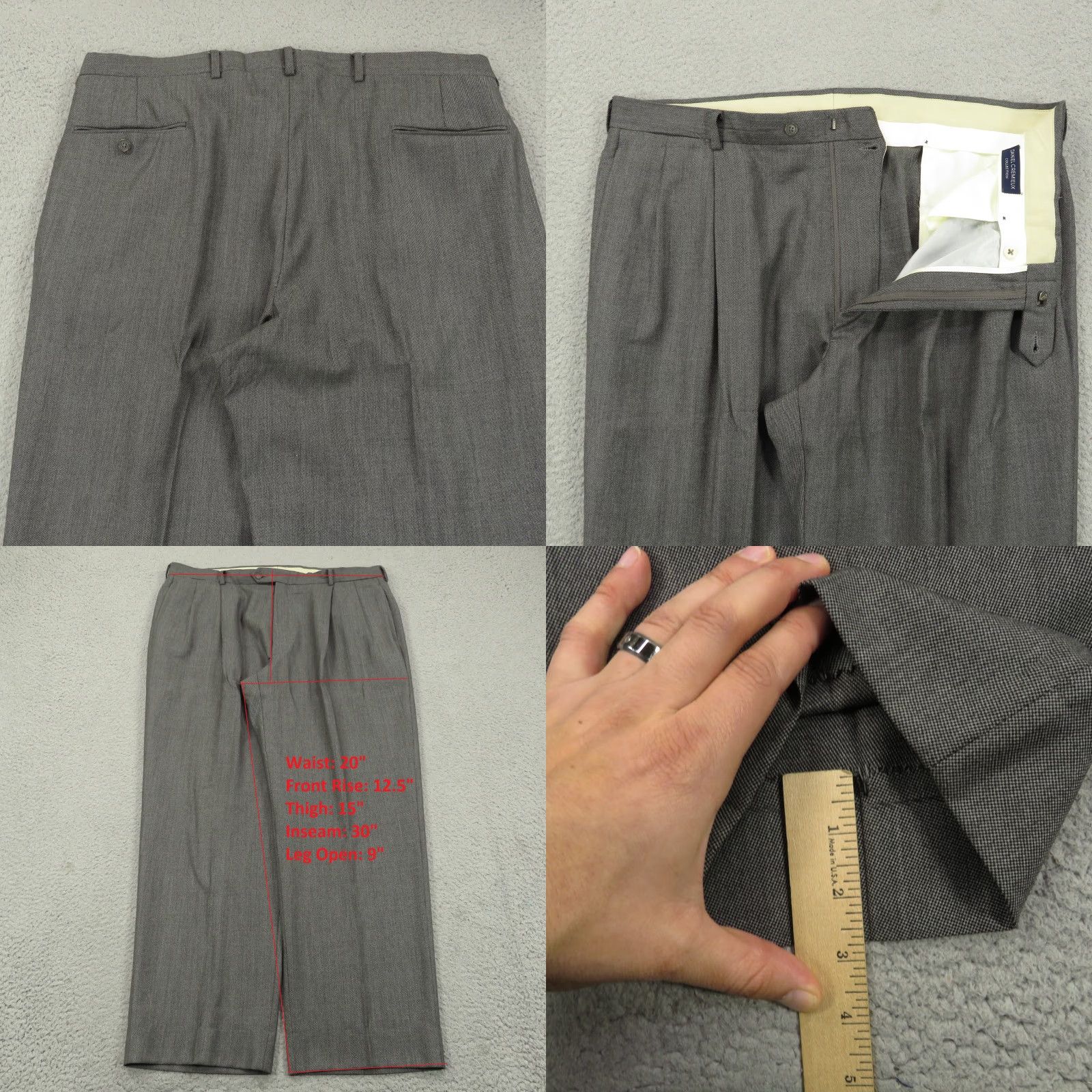 Loro Piana Daniel Cremieux Suit 44R Charcoal Loro Piana Birdseye Pleated Trousers 38x30 Wool 2 Piece Men Regular Vintage No Size 44R - 10 Thumbnail