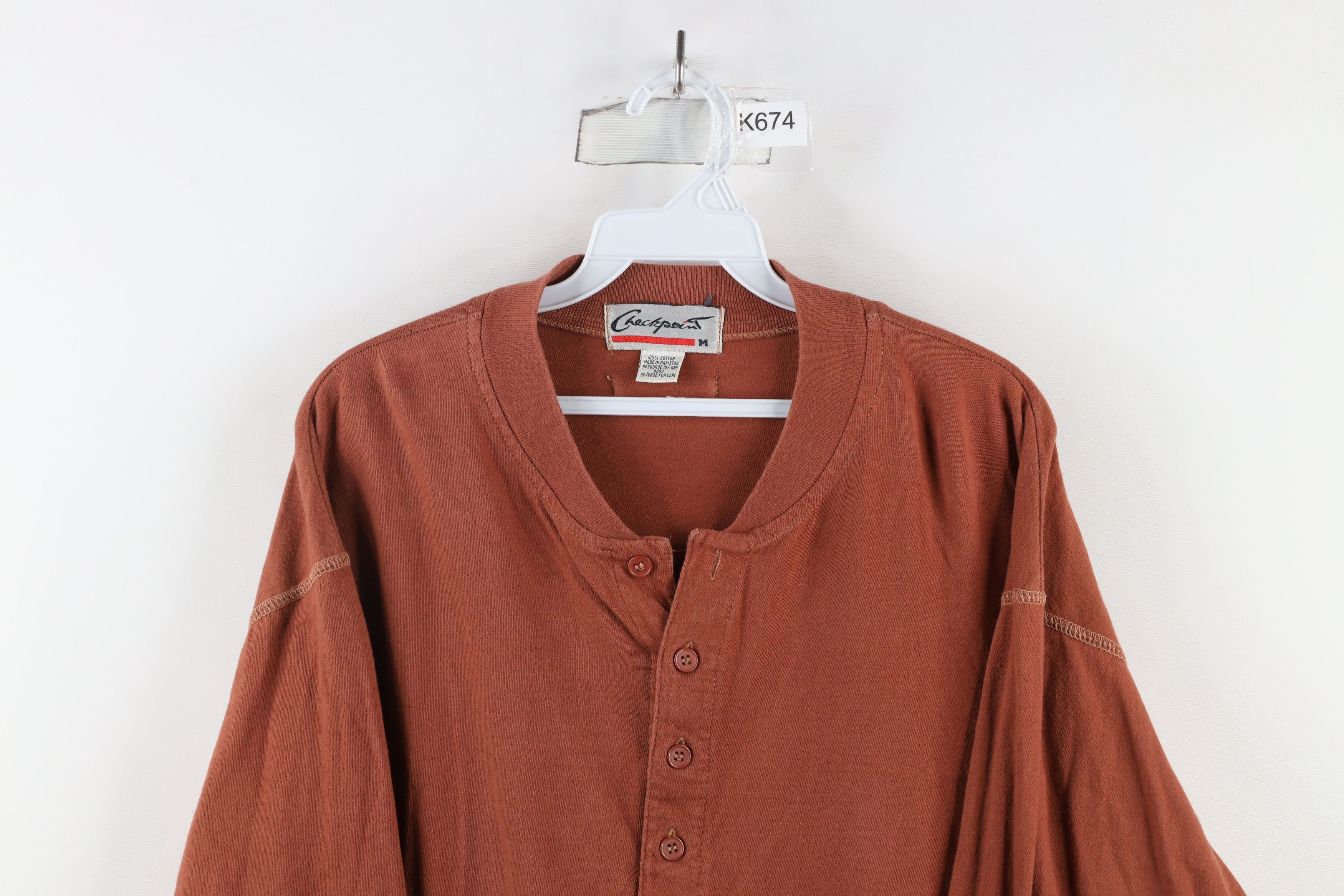 Vintage Vintage 90s Streetwear Long Sleeve Henley T-Shirt Orange Size US M / EU 48-50 / 2 - 2 Thumbnail