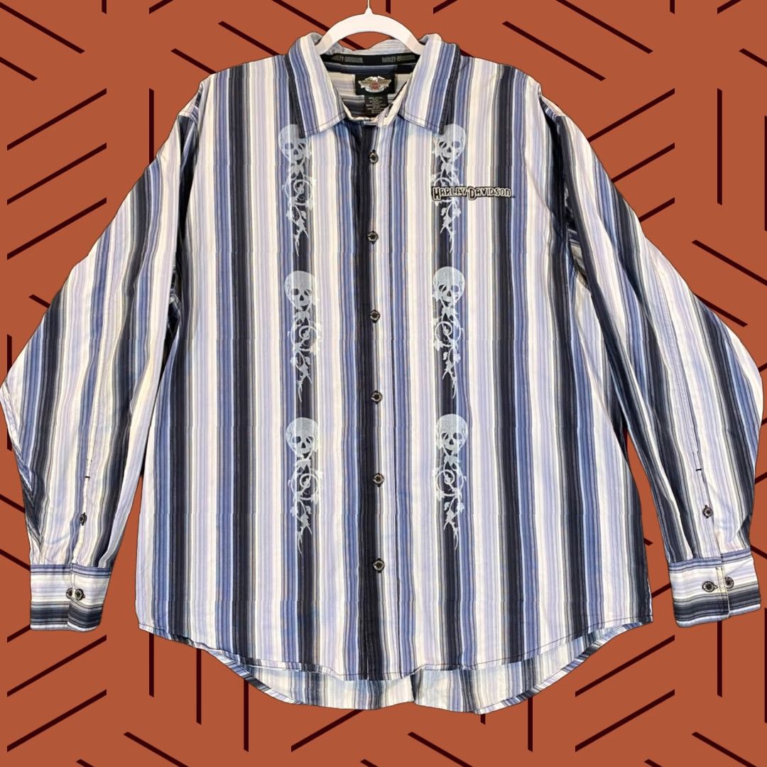 Harley Davidson Harley-Davidson Shirt Mens XL Blue Striped Motorcycle Button-Up Long Sleeve Casual Size US XL / EU 56 / 4 - 1 Thumbnail