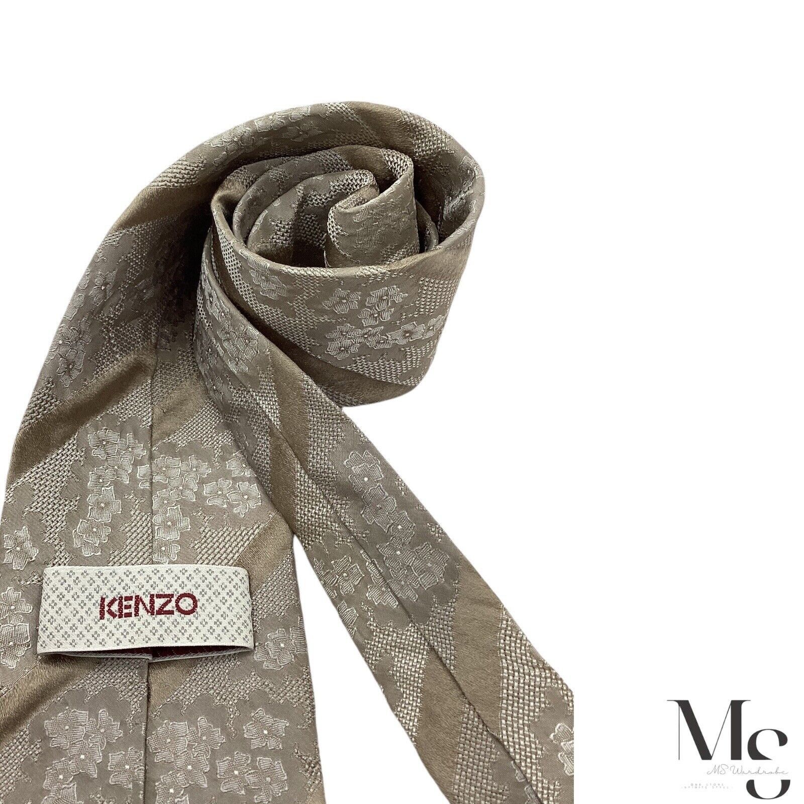 Kenzo KENZO Brown Folral Striped Luxury Silk Tie Made In Italy W: Size ONE SIZE - 5 Thumbnail
