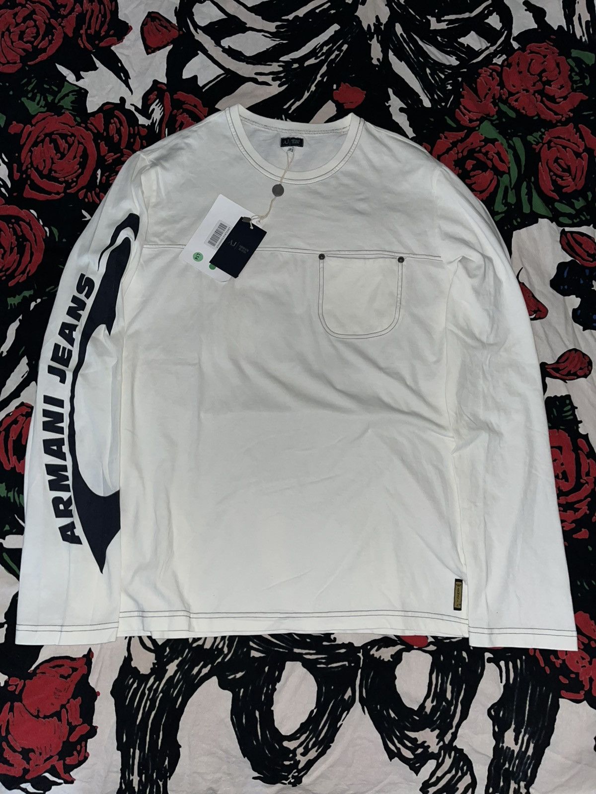 Giorgio Armani Crazy Y2K Skater Grunge Faded ERD Tribal Armani Pocket Tee Size US XXL / EU 58 / 5 - 1 Thumbnail