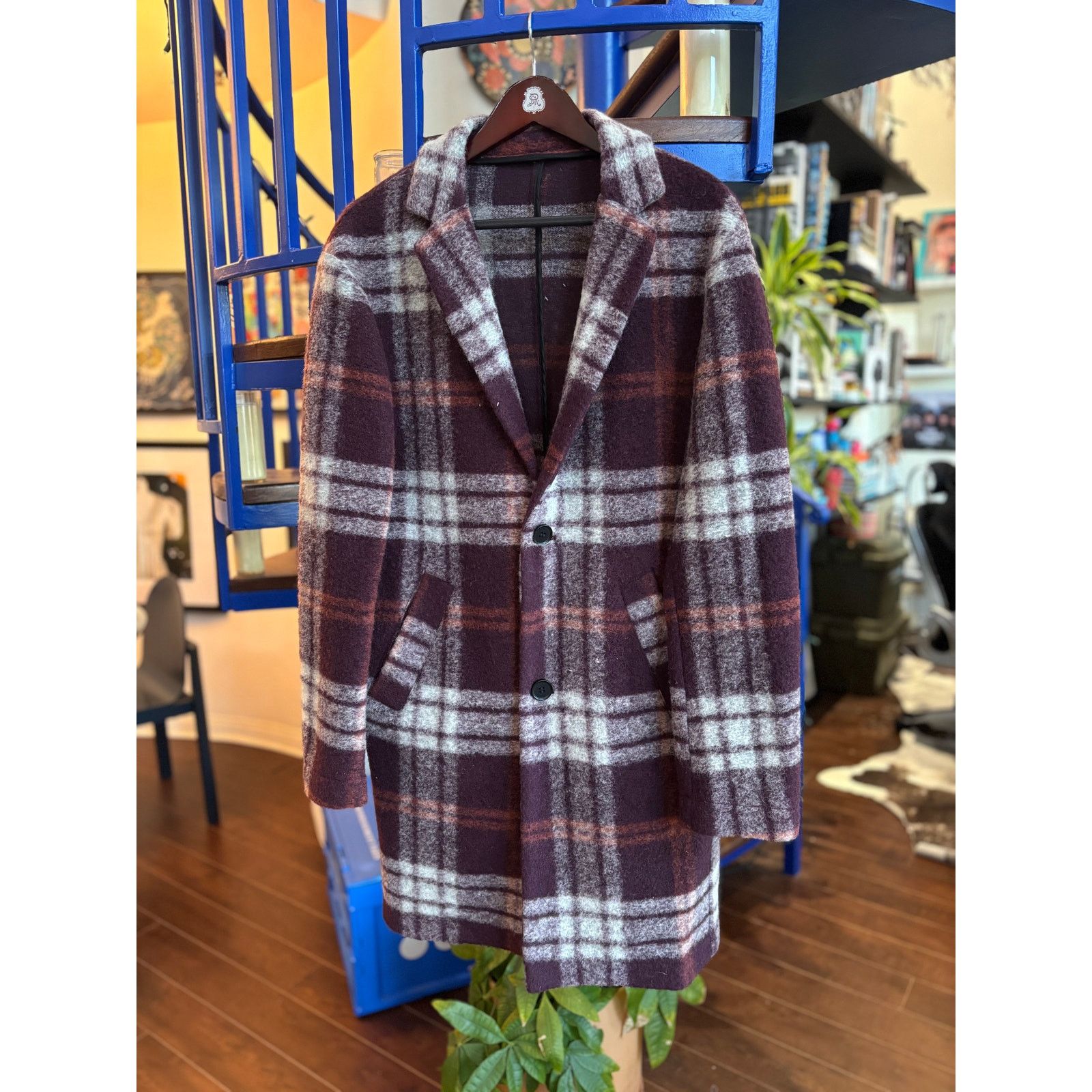 DAVID NAMAN David Naman Purple Plaid Wool Blend Overcoat Size 50 Size US M / EU 48-50 / 2 - 1 Thumbnail