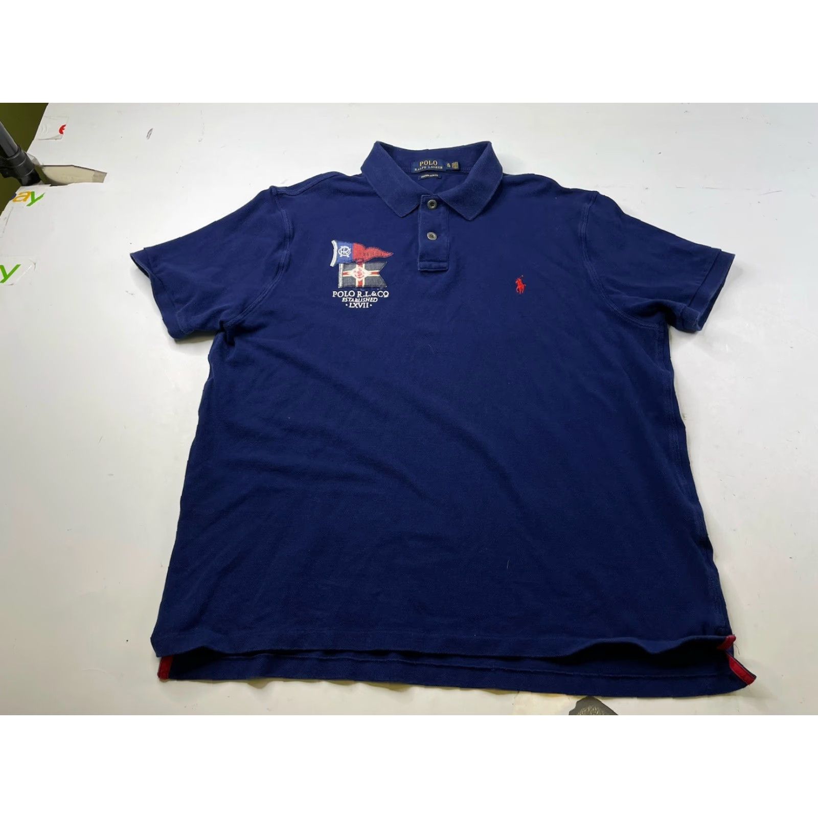 Ralph Lauren Ralph Lauren Polo Shirt Navy Blue Custom Slim Fit Mens XL Polo USA Flag Navy Blue Size US XL / EU 56 / 4 - 2 Thumbnail