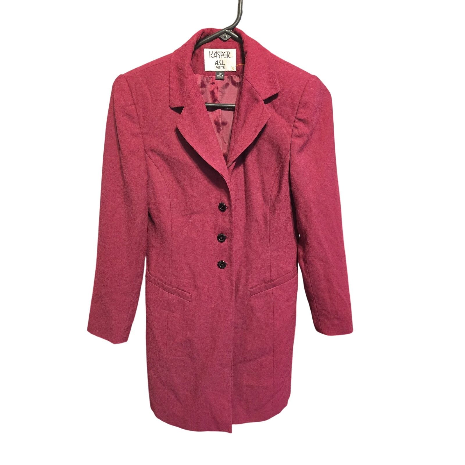 Kasper Kasper ASL Petite 2P Burgundy Magenta Longline Blazer Jacket Size XS / US 0-2 / IT 36-38 - 2 Thumbnail