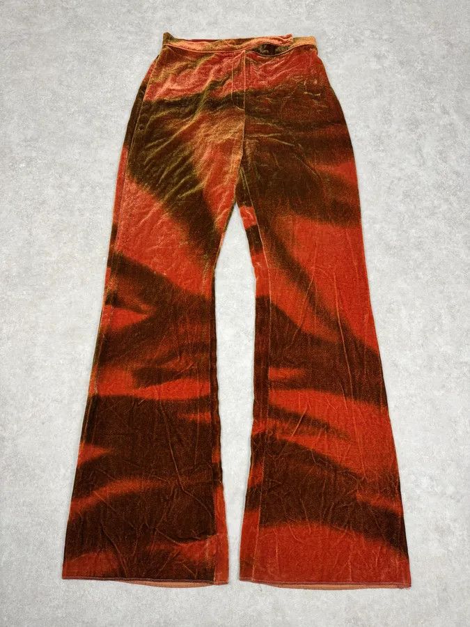 Roberto Cavalli 2000s Roberto Cavalli Red Velvet Abstract Pants Size 26" / US 2 / IT 38 - 1 Thumbnail