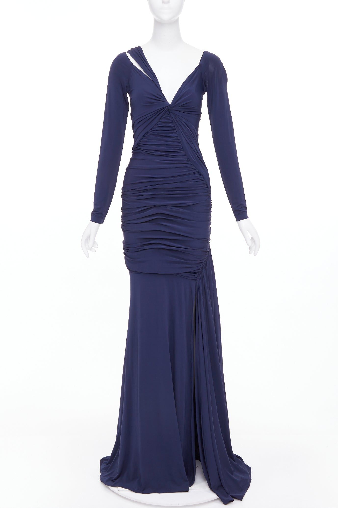 Donna Karan DONNA KARAN navy cold shoulder lunge neck draped grecian gown dress L Size M / US 6-8 / IT 42-44 - 1 Thumbnail