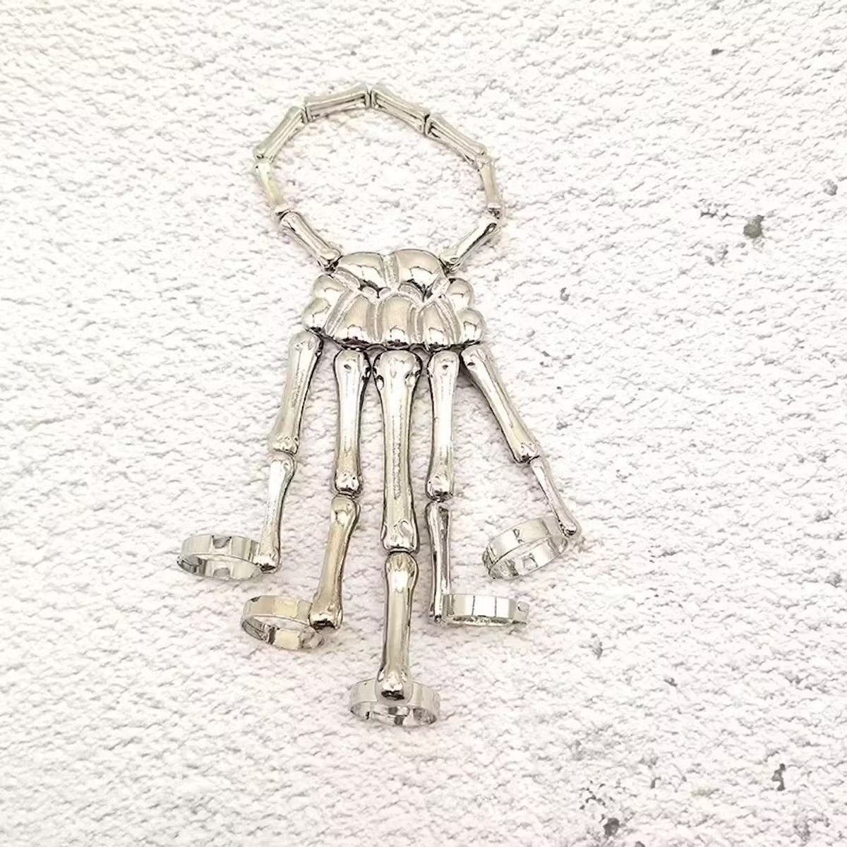 Jewelry × Vintage Skeleton Ring Hand Bracelet Bones Goth Human Jewelry Chrome Size ONE SIZE - 3 Thumbnail