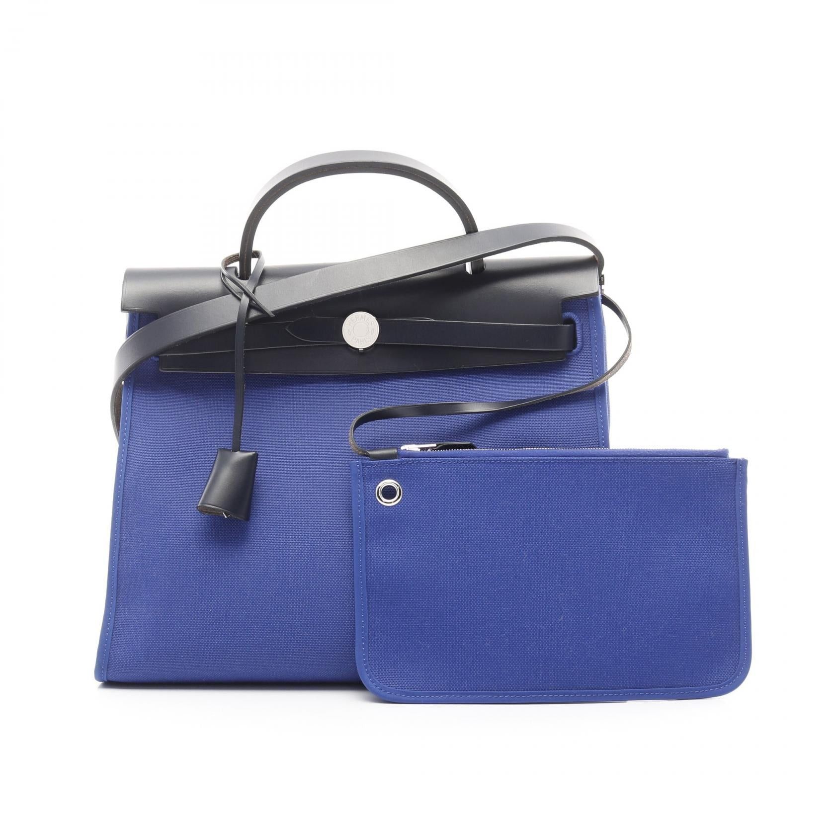 Hermes Hermes Herbag Zip Pm Blue Billiards Saphir Handbag Toile Military Vache Hunter Navy Silver Hardware D Stamp Size ONE SIZE - 1 Thumbnail