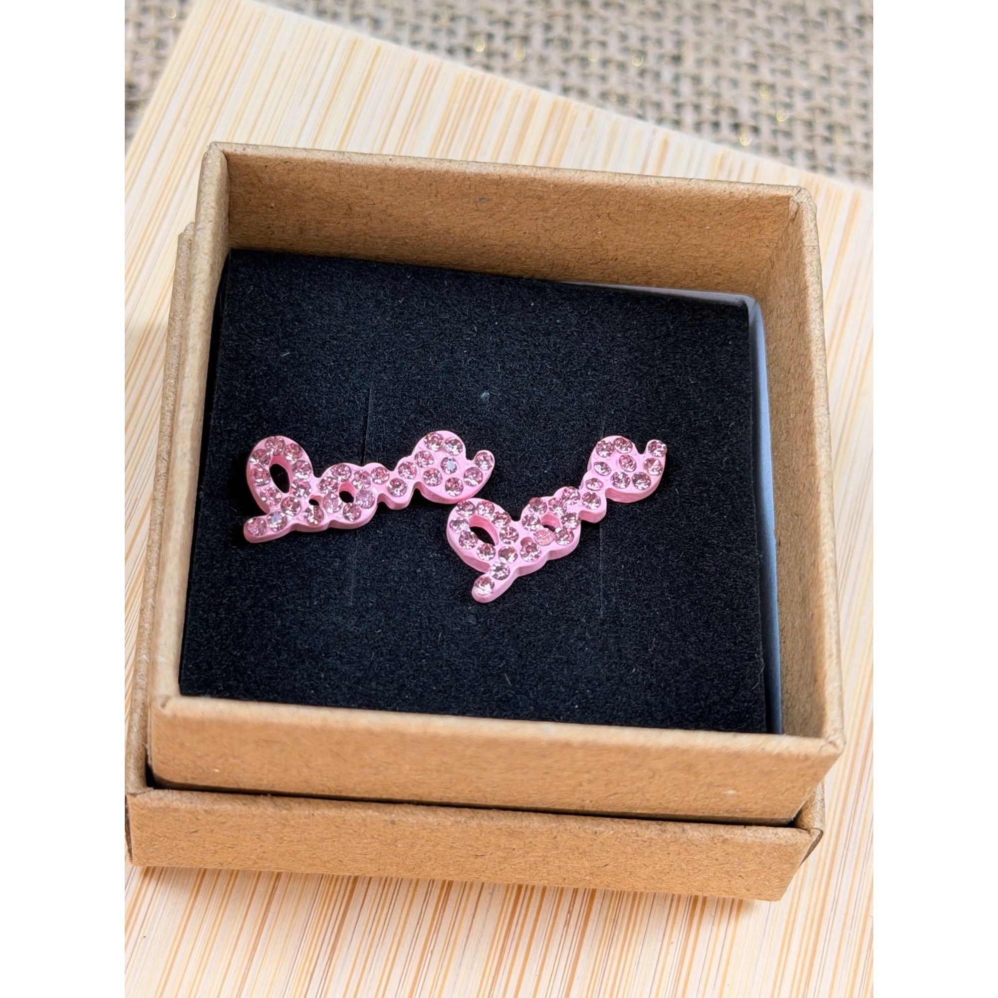Other Pink Rhinestone "Love" Stud Earrings With Secure Backings In Size ONE SIZE - 5 Thumbnail
