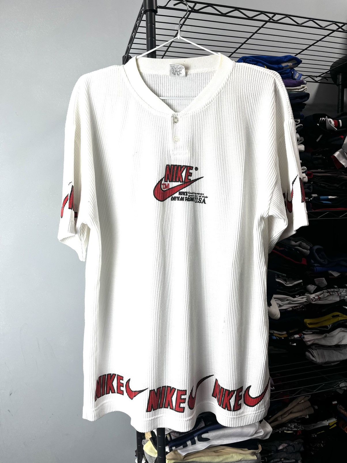 Nike 1990’s Vintage Nike Graphic Logo Waffle T Shirt Monogram Size US XL / EU 56 / 4 - 1 Thumbnail