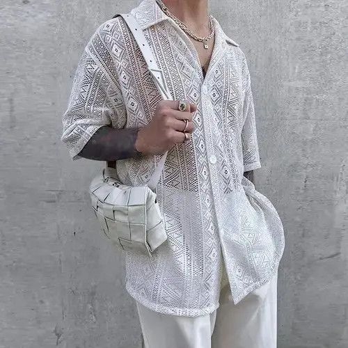 Individualized Shirts × Japanese Brand Mesh See Through Lapel Sexy Short Sleeve streetwear y2k Size US M / EU 48-50 / 2 - 1 Thumbnail