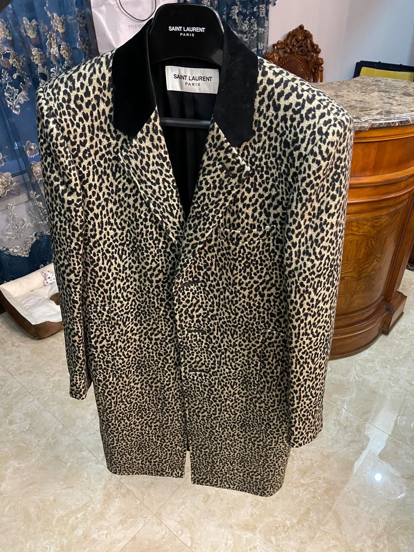 Saint Laurent Paris SLP Runway Coat 48 Black Corduroy Collar Leopard Size US M / EU 48-50 / 2 - 1 Thumbnail