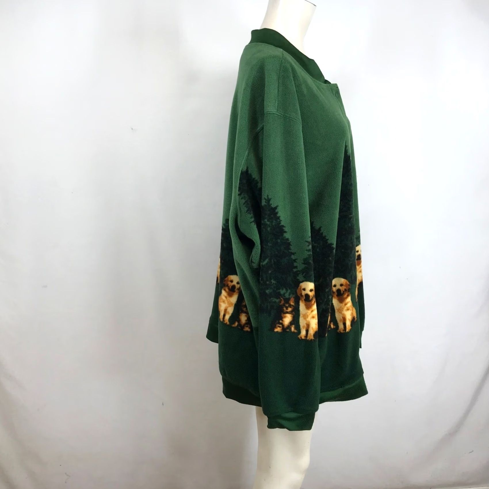 Blair Blair Green Fleece Jacket Womens 3XL Snap Front Dogs Pine Trees Cardigan Coat Winter Fall Casual Plus Size Green Size XXL / US 16-18 / IT 52-54 - 4 Thumbnail