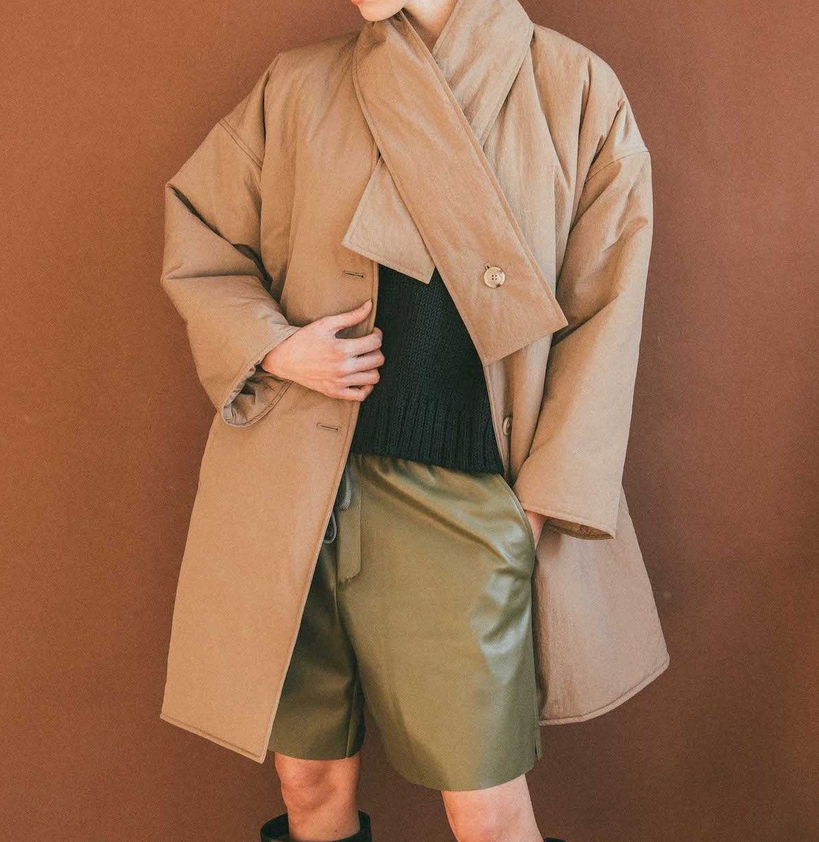 image of Deveaux Enja Cocoon Coat in Beige, Women's (Size Large)