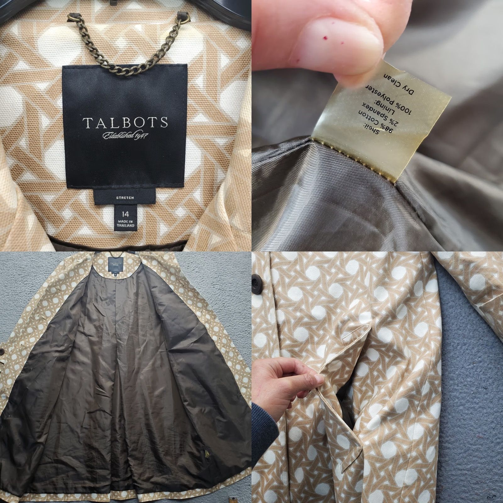 Talbots Talbots Rain Coat Womens 14 Multicolor Basketweave Lined Stretch Button Front Coat Womens Size 14 Multicolor Talbots Rain Coat Size XL / US 12-14 / IT 48-50 - 8 Thumbnail