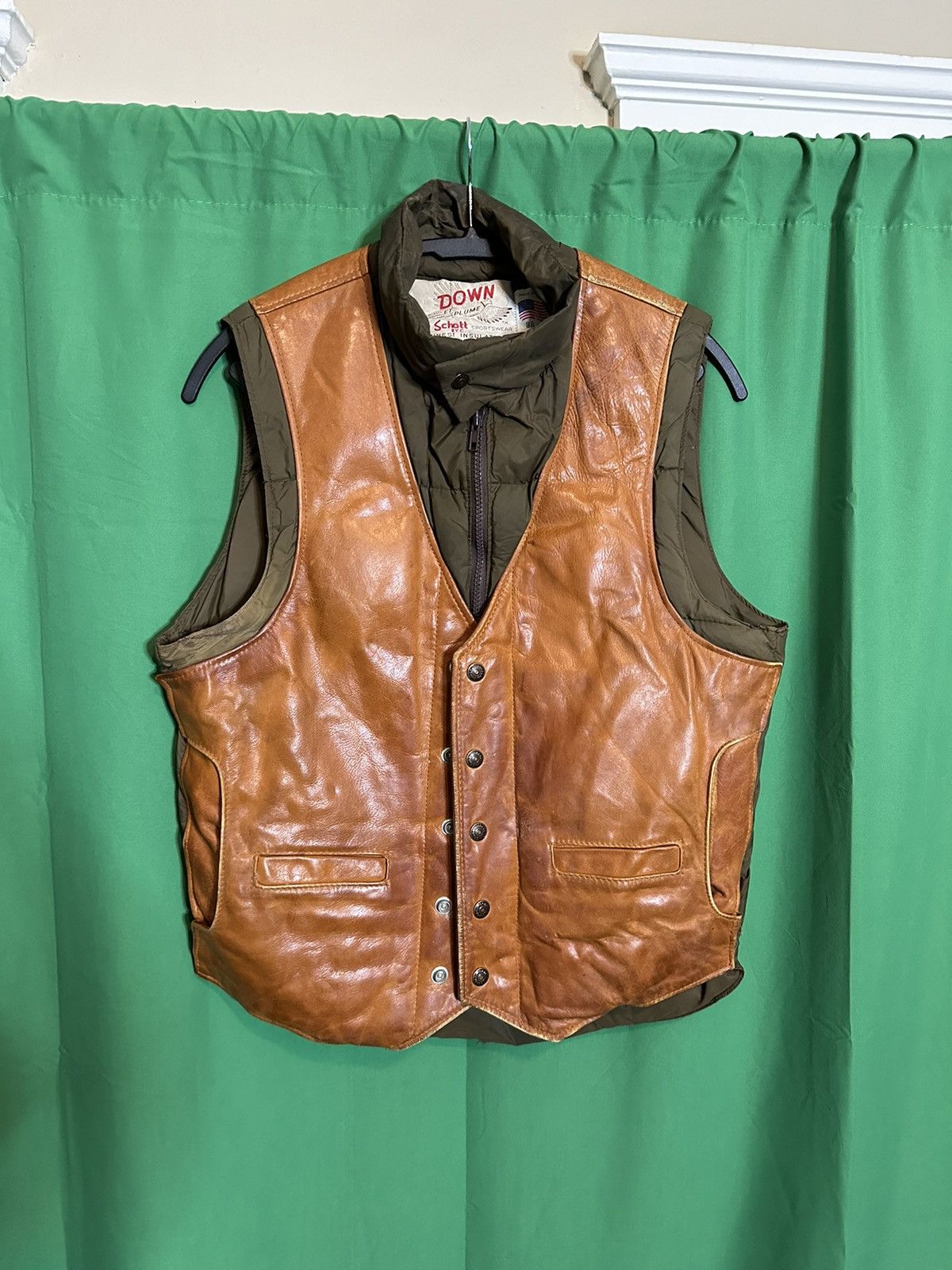 Schott Vintage SCHOTT Leather quilted down insulated western hunting vest Grailed