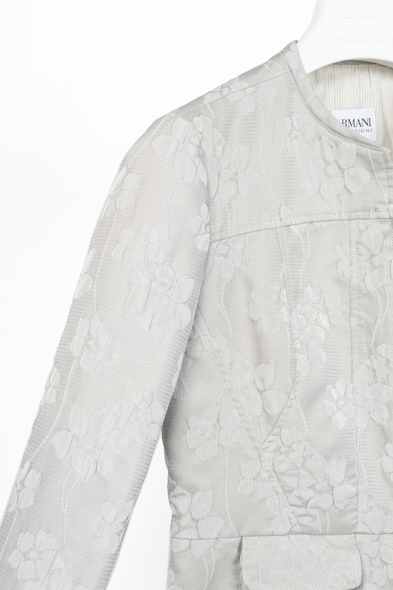 Armani Collezioni Armani Collezioni Silver Floral-Jacquard Peplum Jacket Size M / US 6-8 / IT 42-44 - 5 Thumbnail