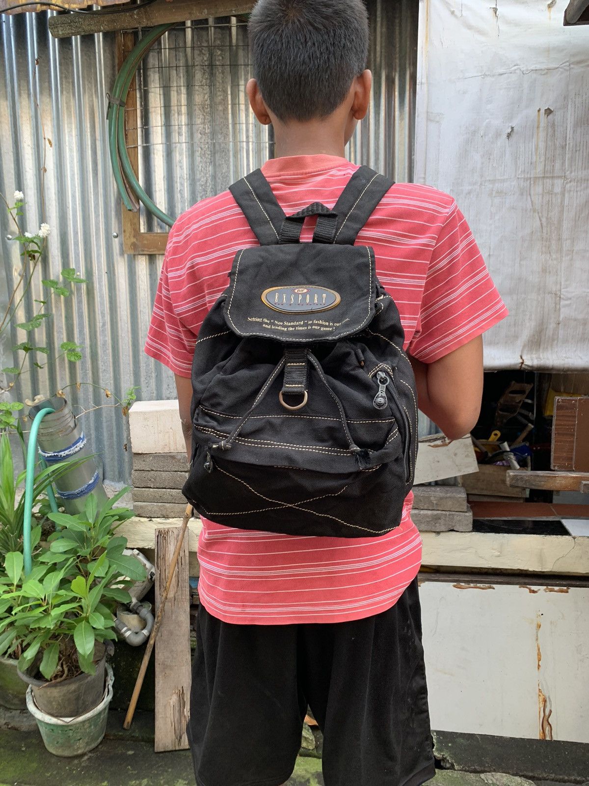 20471120 Vintage Exsport Rucsack Canvas Black Backpack Size ONE SIZE - 12 Thumbnail
