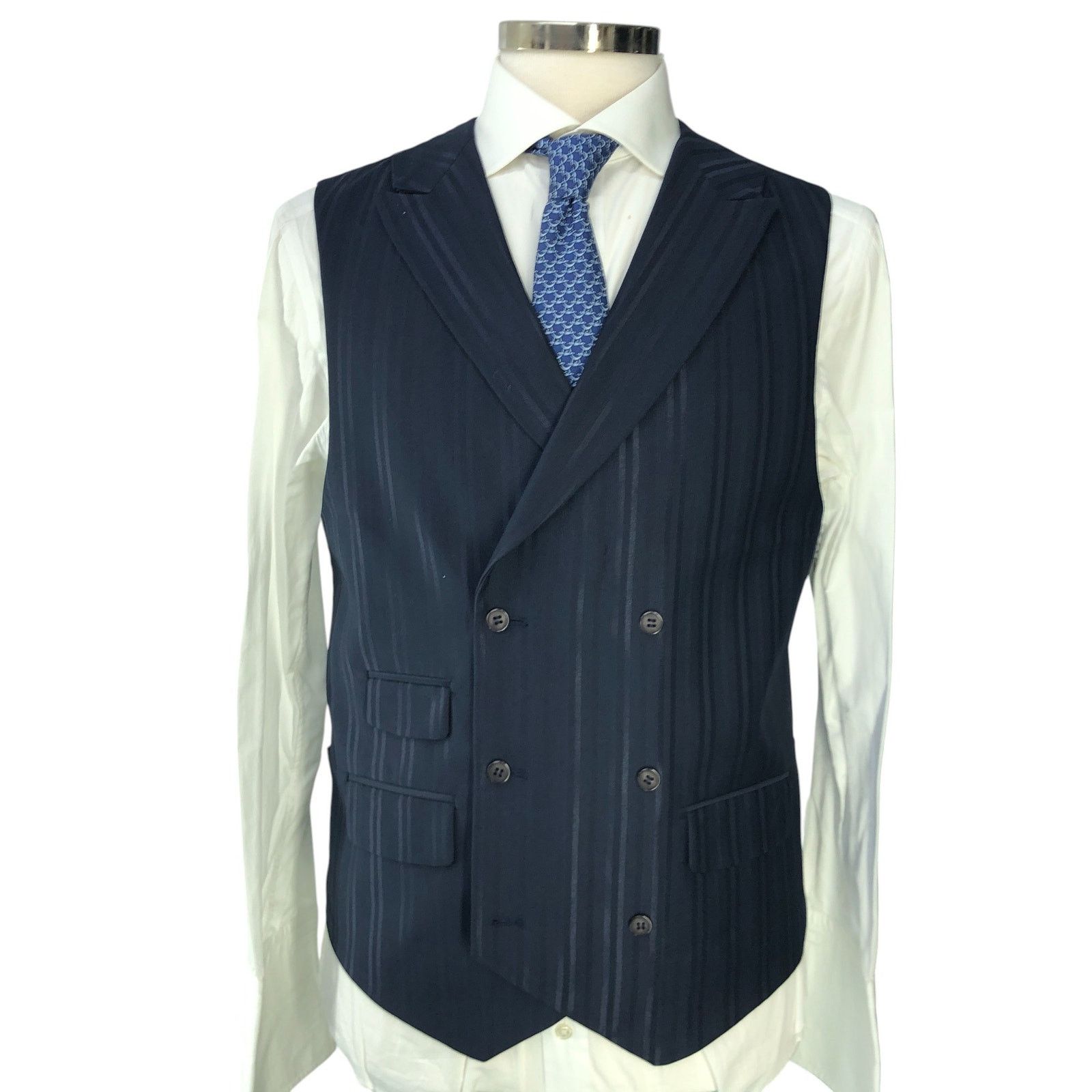 Stacy Adams Stacy Adams Size 40R Suit Three 3 Piece Drop 4 Blue Striped Size 40R - 12 Thumbnail