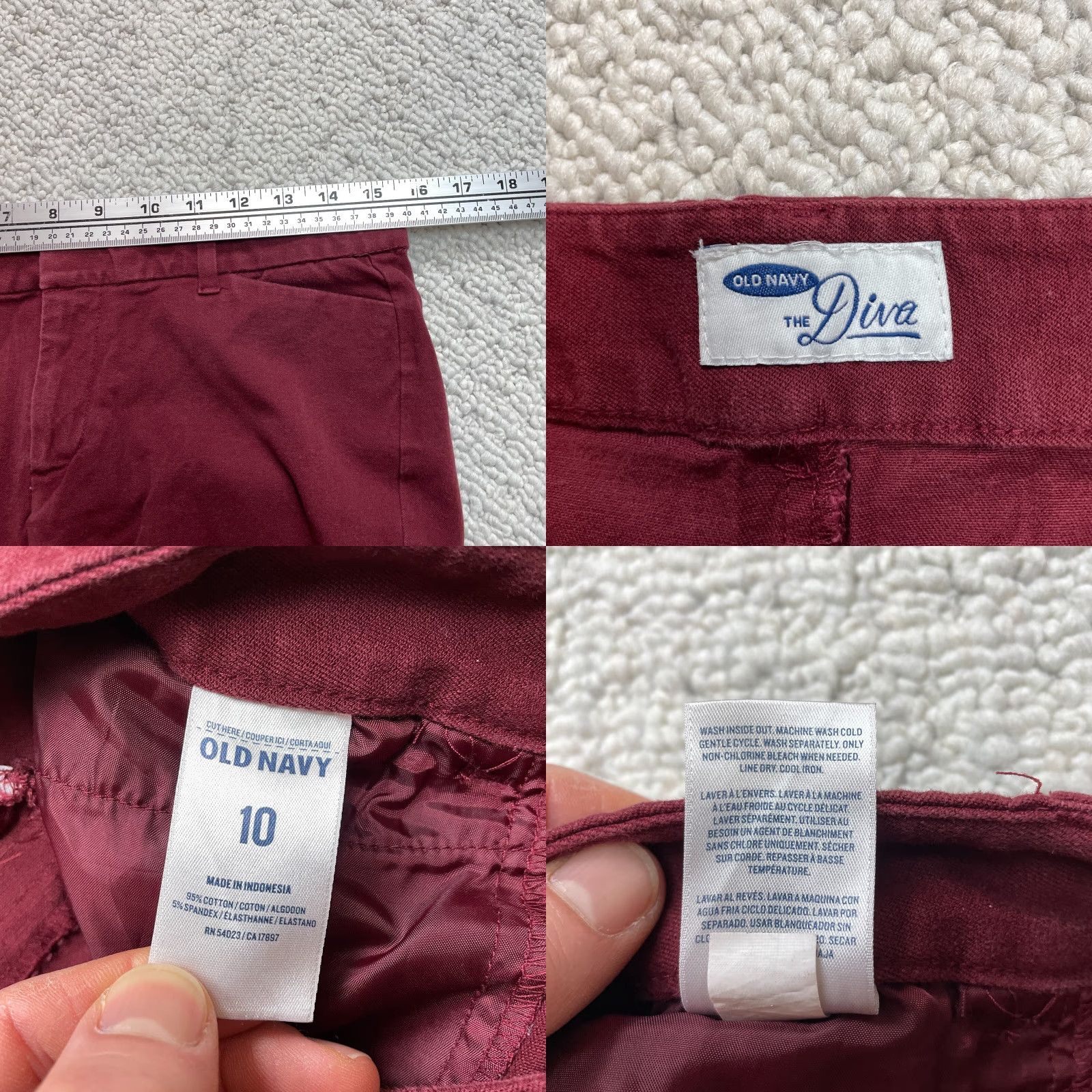 Old Navy Old Navy Pants Womens 10 Chino Lounge Pants Slacks 31x26 Ankle Red Wine Daisy Pattern Solid Casual Womens Size 24" / US 00 / IT 34 - 8 Thumbnail