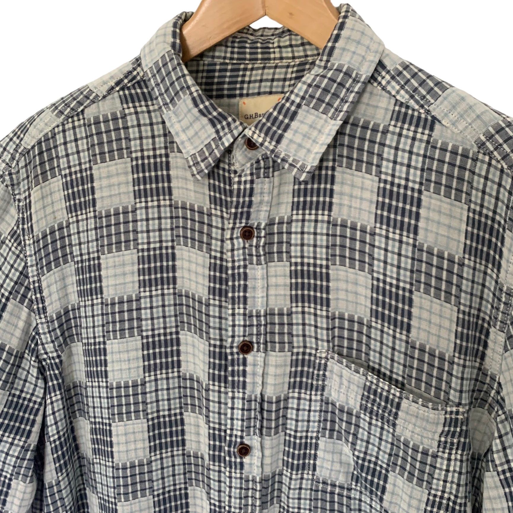 Vintage GH Bass & Co. Shirt Mens M Patchwork-Look Plaid Button Up Cotton LS Woven Blue Size US M / EU 48-50 / 2 - 5 Thumbnail