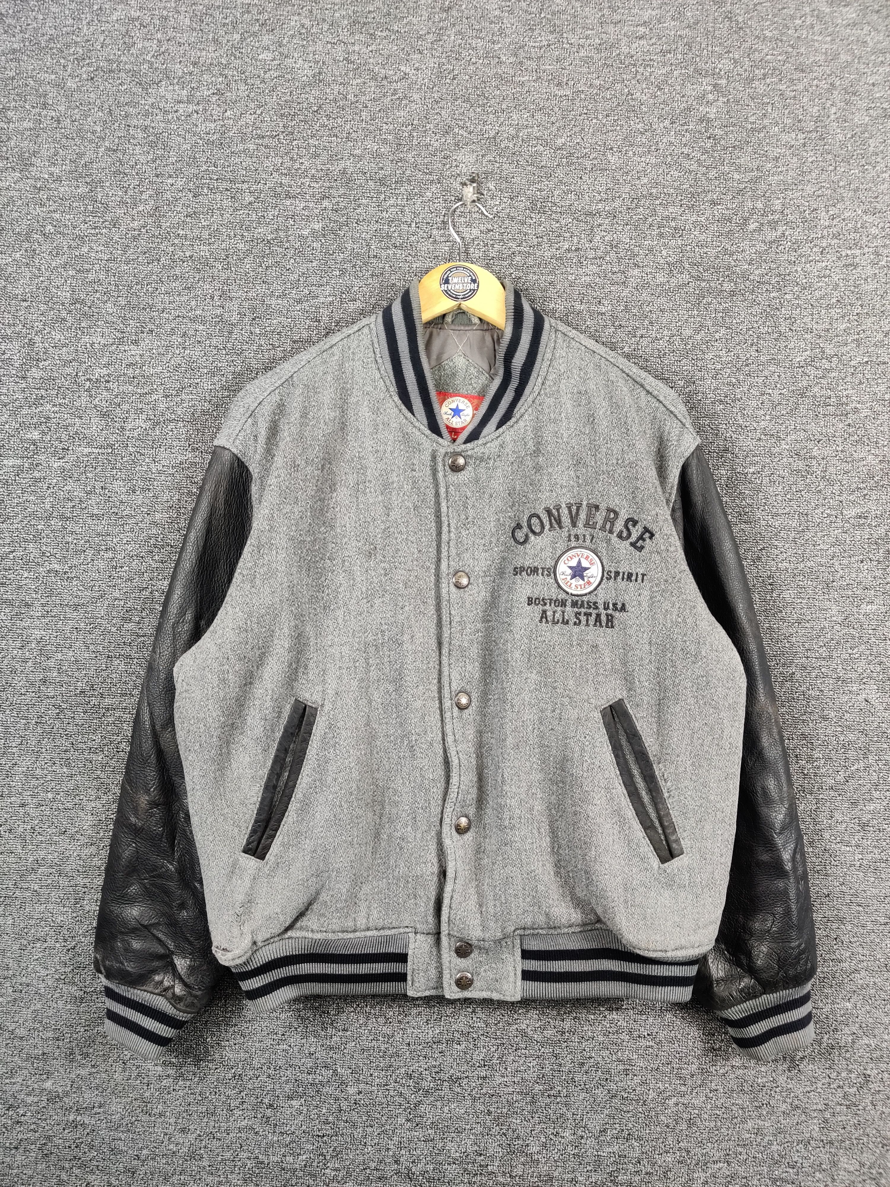 Converse Vintage 90s Converse Embroidery Varsity Leather Jacket Size US L / EU 52-54 / 3 - 4 Thumbnail