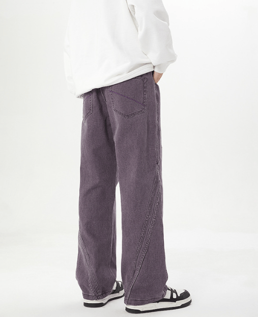 Japanese Brand Retro trend purple straight striped patchwork jeans Size US 32 / EU 48 - 3 Thumbnail
