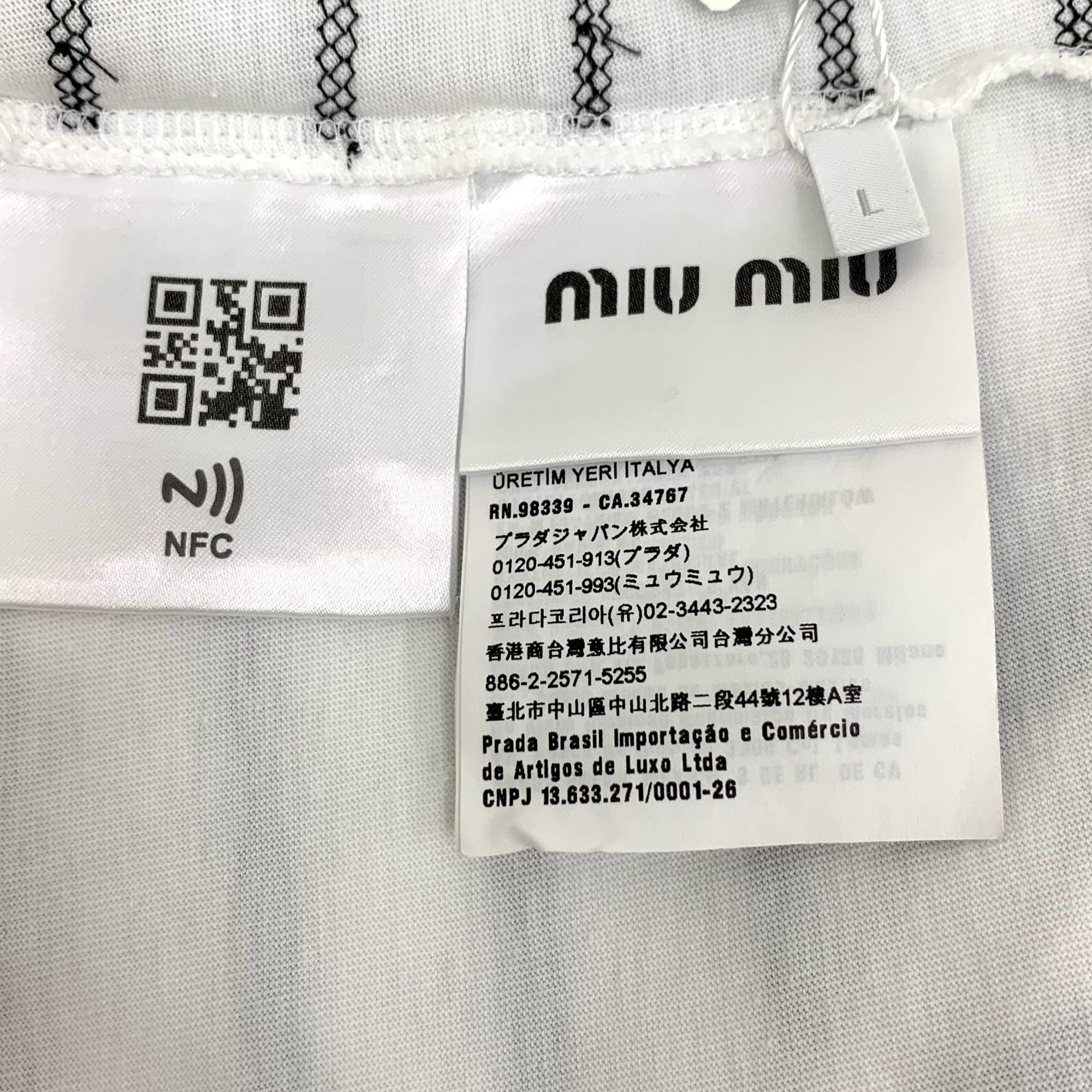 Miu Miu Miu Miu White & Black Striped Cotton Round-Neck Long-Sleeved Size L / US 10 / IT 46 - 3 Thumbnail