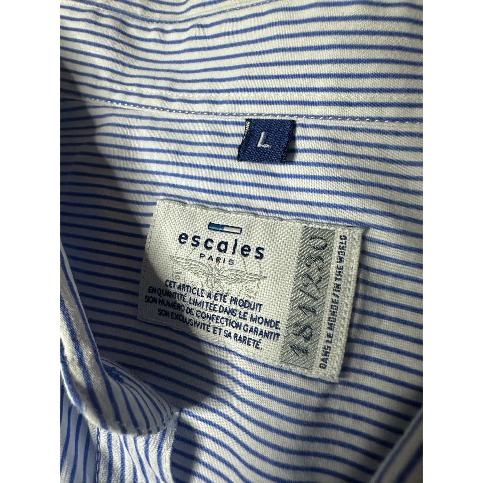 & Other Stories Escales Paris Men's L Blue Stripe Long Sleeve Shirt Nautical Size US L / EU 52-54 / 3 - 2 Thumbnail