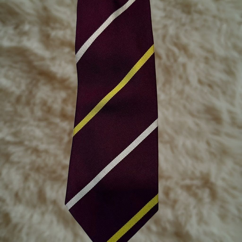 Harrods Tie Mens Brown Silk Burgundy Yellow Stripe Classic Made In England, Men's