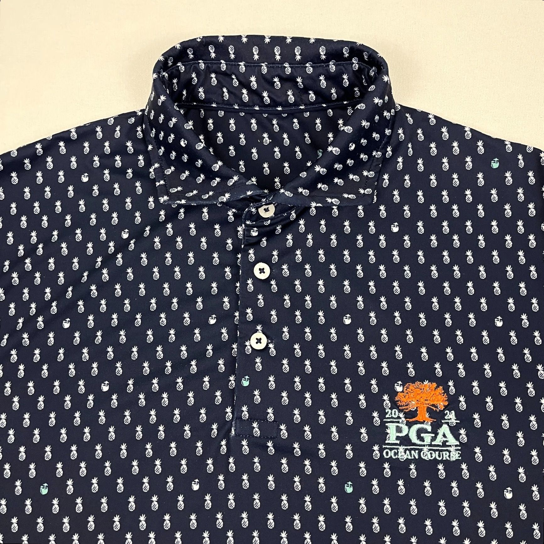 RLX Ralph Lauren RLX Ralph Lauren Polo Shirt Golf Ocean Course Kiawah Mens L Blue Pineapple Vintage? No (not vintage) Size US L / EU 52-54 / 3 - 2 Thumbnail