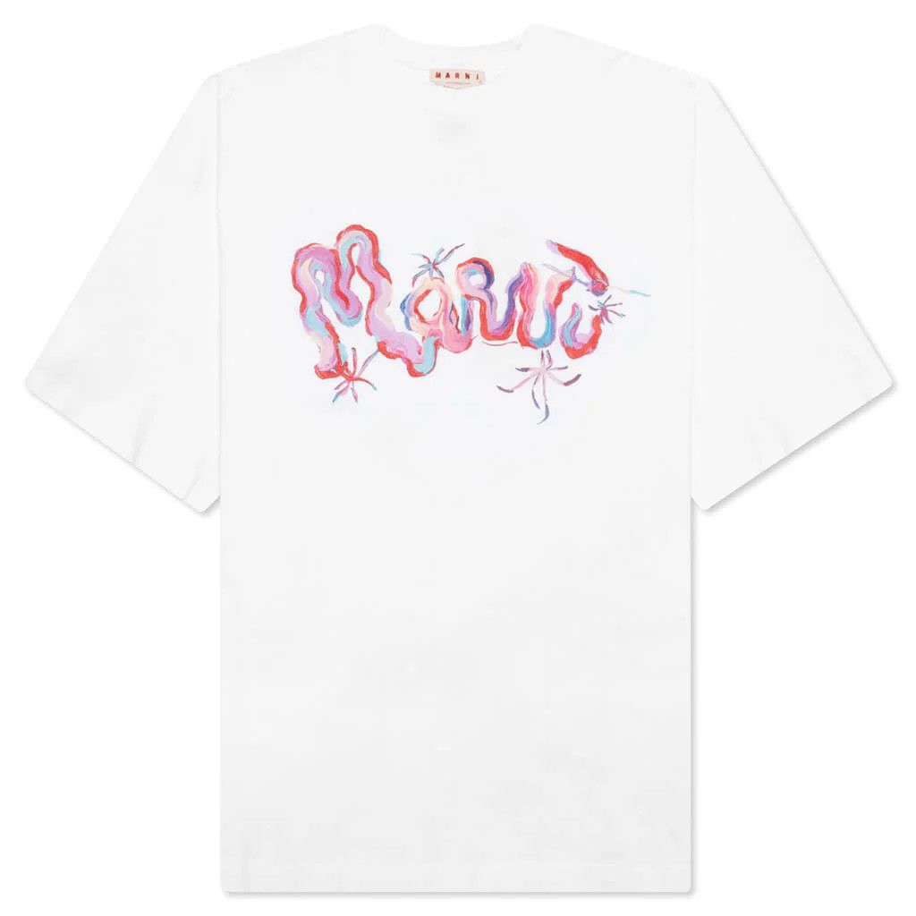 Marni o1y0225 Logo Crewneck T-Shirt in White Size US M / EU 48-50 / 2 - 1 Thumbnail