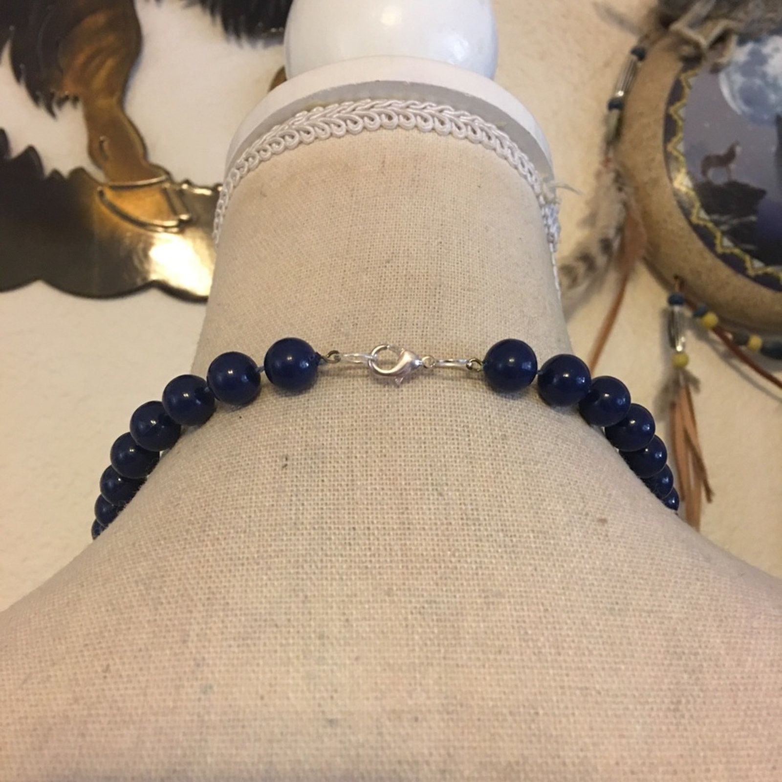 Vintage Vintage navy round plastic bead necklace Size ONE SIZE - 5 Thumbnail