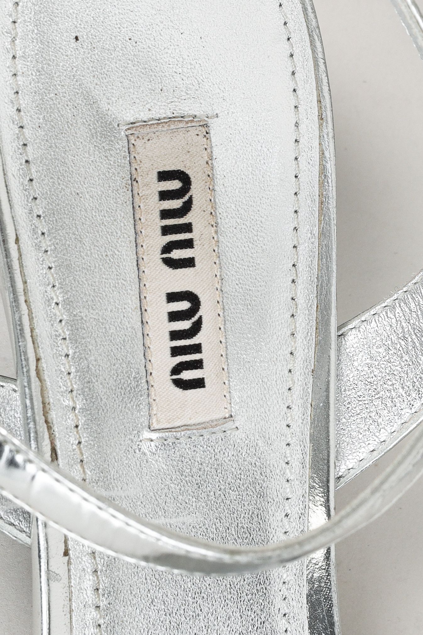 Miu Miu Miu Miu Silver Glitter & Leather Low-Heel Sandals Size US 7.5 / IT 37.5 - 10 Thumbnail
