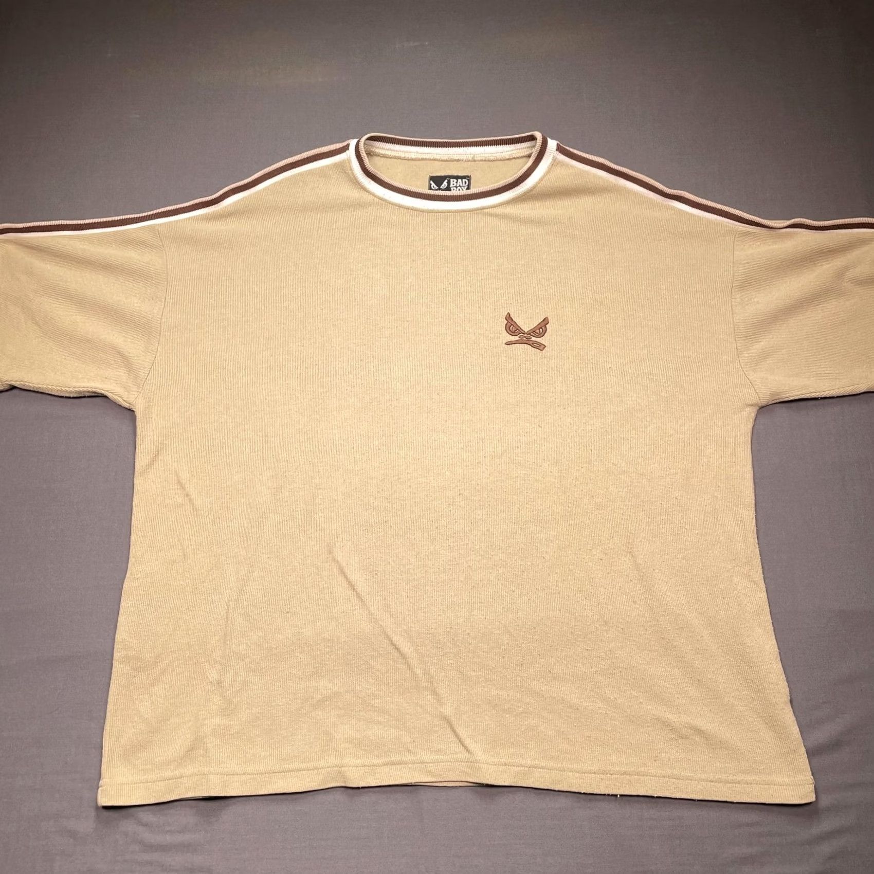 Logo 7 Vintage Bad Boy Shirt Mens XL Beige Ringer Crewneck Logo Knit Tee Made USA 90s Size US XL / EU 56 / 4 - 3 Thumbnail