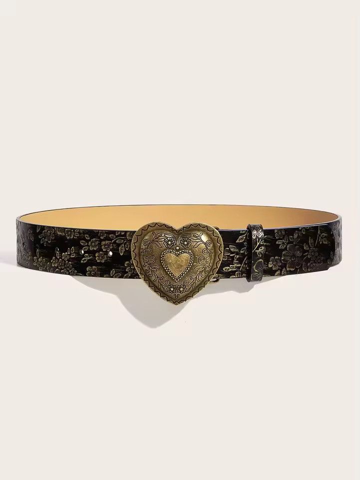 Japanese Brand 112 cm Heart Buckle Belt – PU Leather Size ONE SIZE - 4 Thumbnail