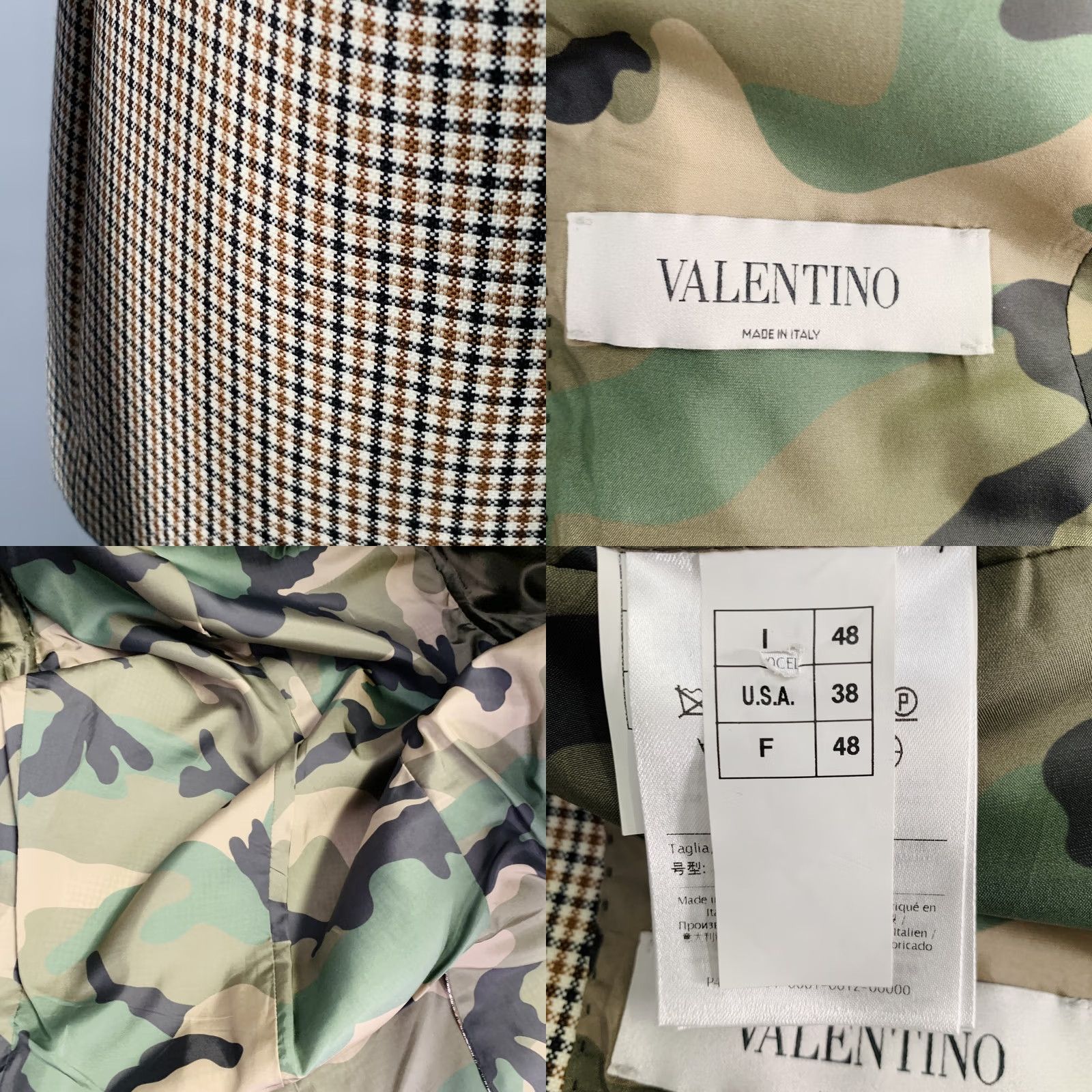 Valentino VALENTINO Suit Size 38 Tan Black White Plaid Wool Notch Lapel Size 38R - 8 Thumbnail