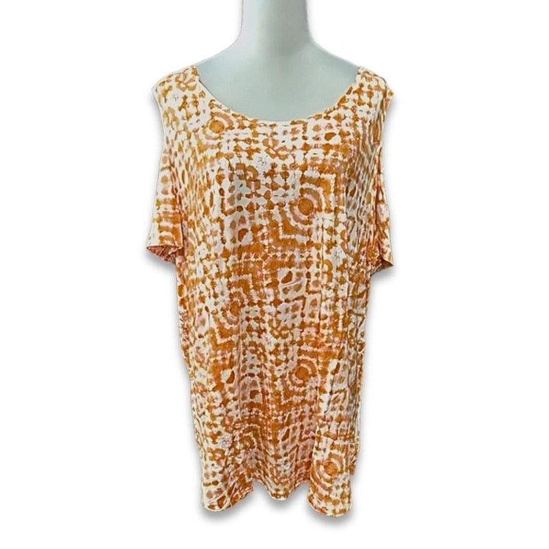 Other JM Collection Blouse Cold Shoulder Tie-Dye Orange 4X NWT Size 4XL / US 24-26 - 2 Thumbnail