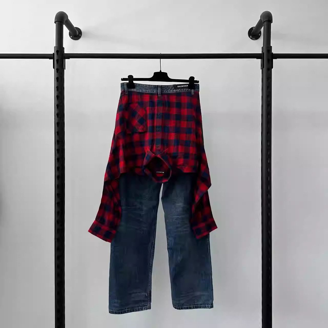 Balenciaga Balenciaga SS21 Fake Two Patchwork Shirt Denim Trousers Size US 28 / EU 44 - 2 Thumbnail