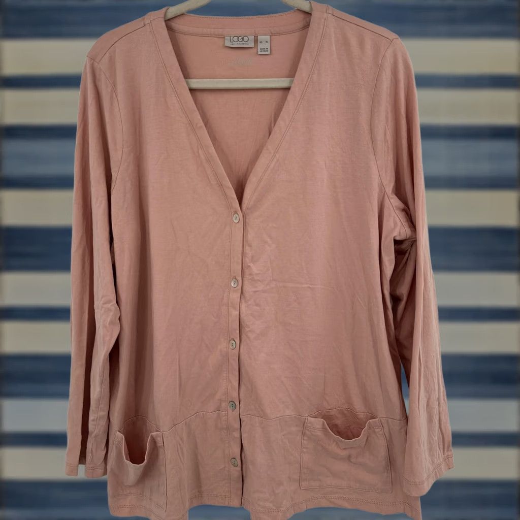 Vintage LOGO Lori Goldstein Cardigan Womens XL Blush Pink The Cardi Button Front V Neck Size XL / US 12-14 / IT 48-50 - 1 Thumbnail